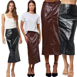#Fall Fashion NEW Faux Patent Leather Long High Waist Midi Skirt Black Brown NWT
